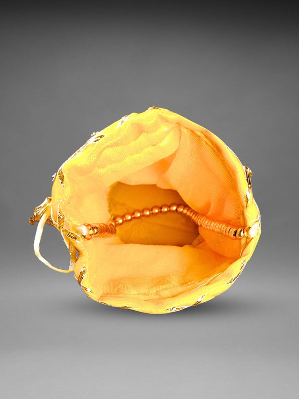 yellow mirror work potli bag