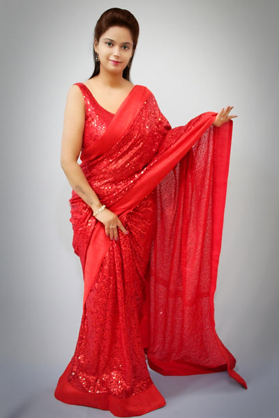 Perfectly Poised Red Saree