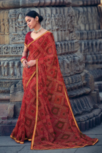 Chiffon-Chunri-Saree-Red-Sttylme