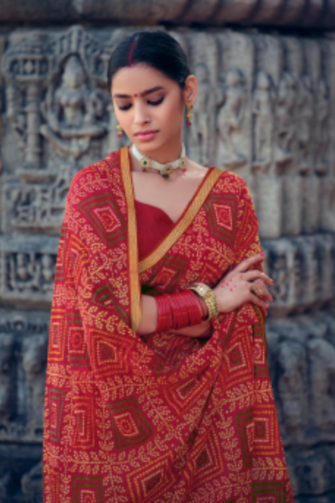 Chiffon-Chunri-Saree-Red-Sttylme
