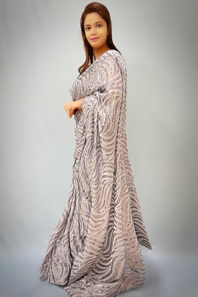 Snake Sequin Grey Saree