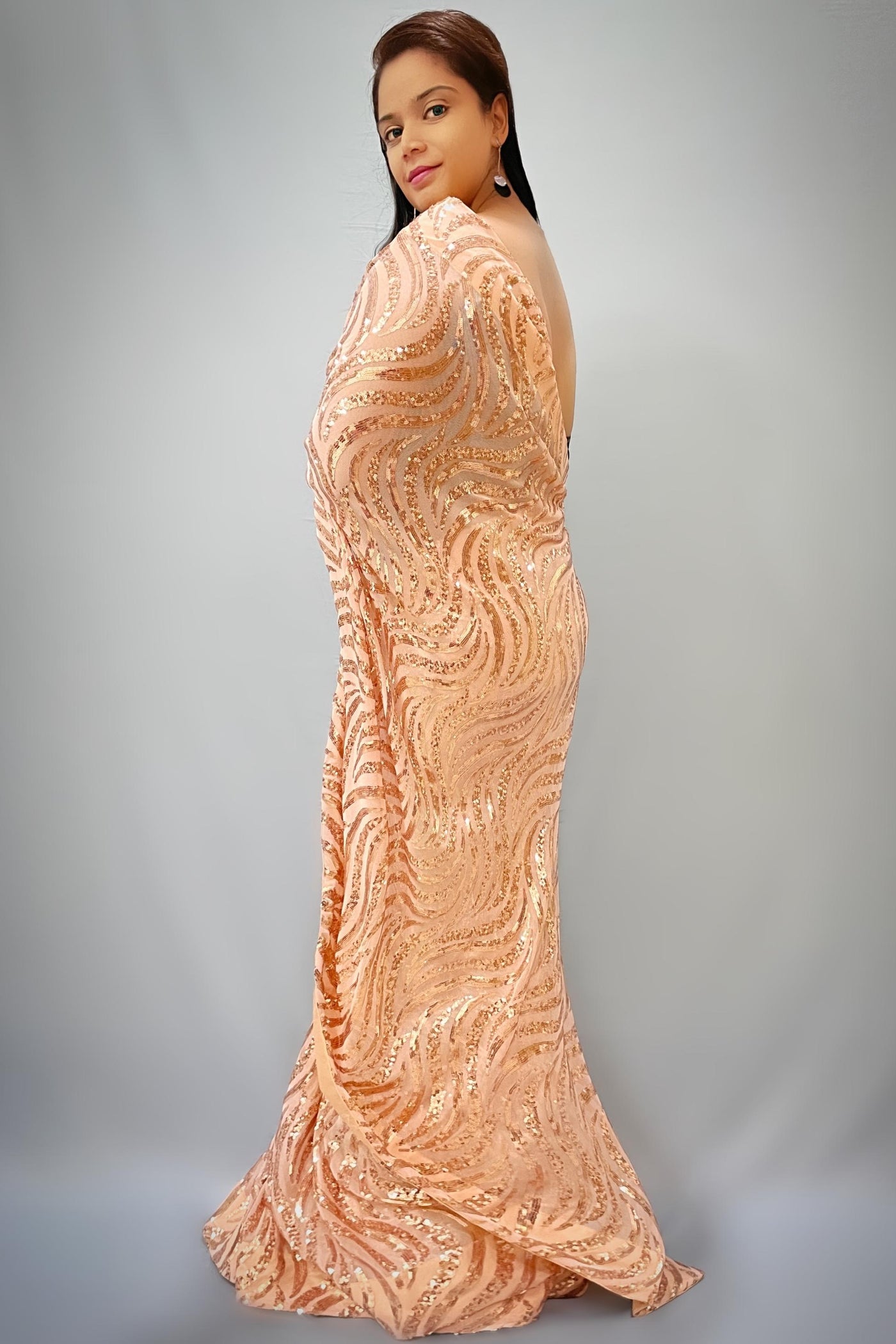 Snake Sequin Rose Gold Saree