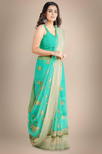 ANOTHER LIFE GREEN BANARASI ORGANZA SAREE - Sttylme
