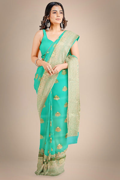 ANOTHER LIFE GREEN BANARASI ORGANZA SAREE - Sttylme