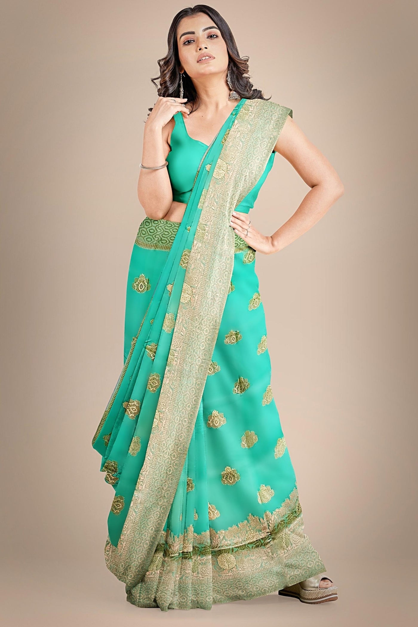 ANOTHER LIFE GREEN BANARASI ORGANZA SAREE - Sttylme