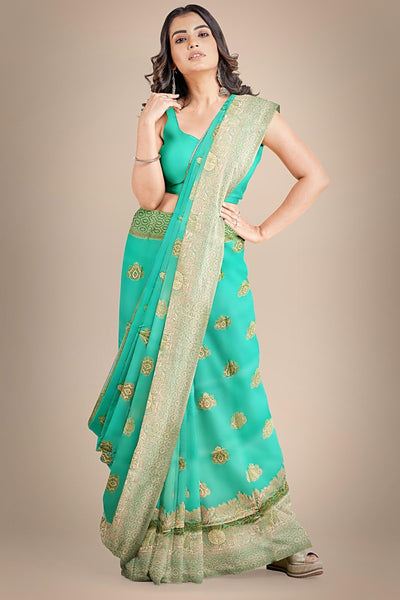 ANOTHER LIFE GREEN BANARASI ORGANZA SAREE - Sttylme