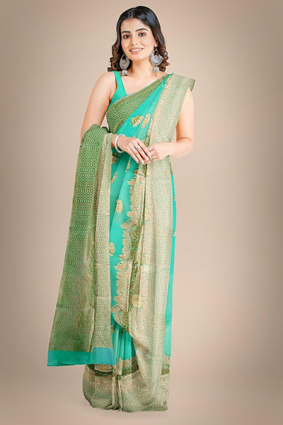 ANOTHER LIFE GREEN BANARASI ORGANZA SAREE - Sttylme