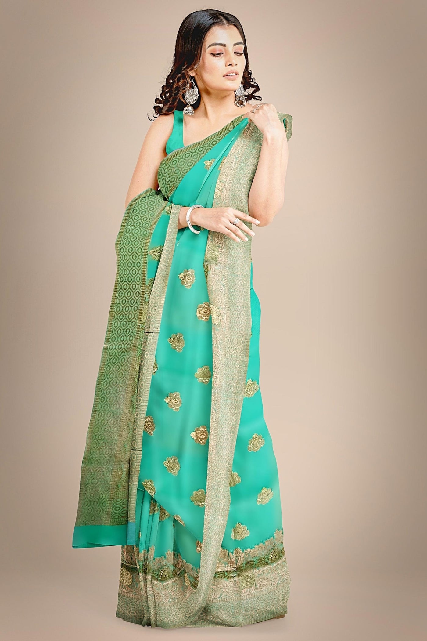 ANOTHER LIFE GREEN BANARASI ORGANZA SAREE - Sttylme