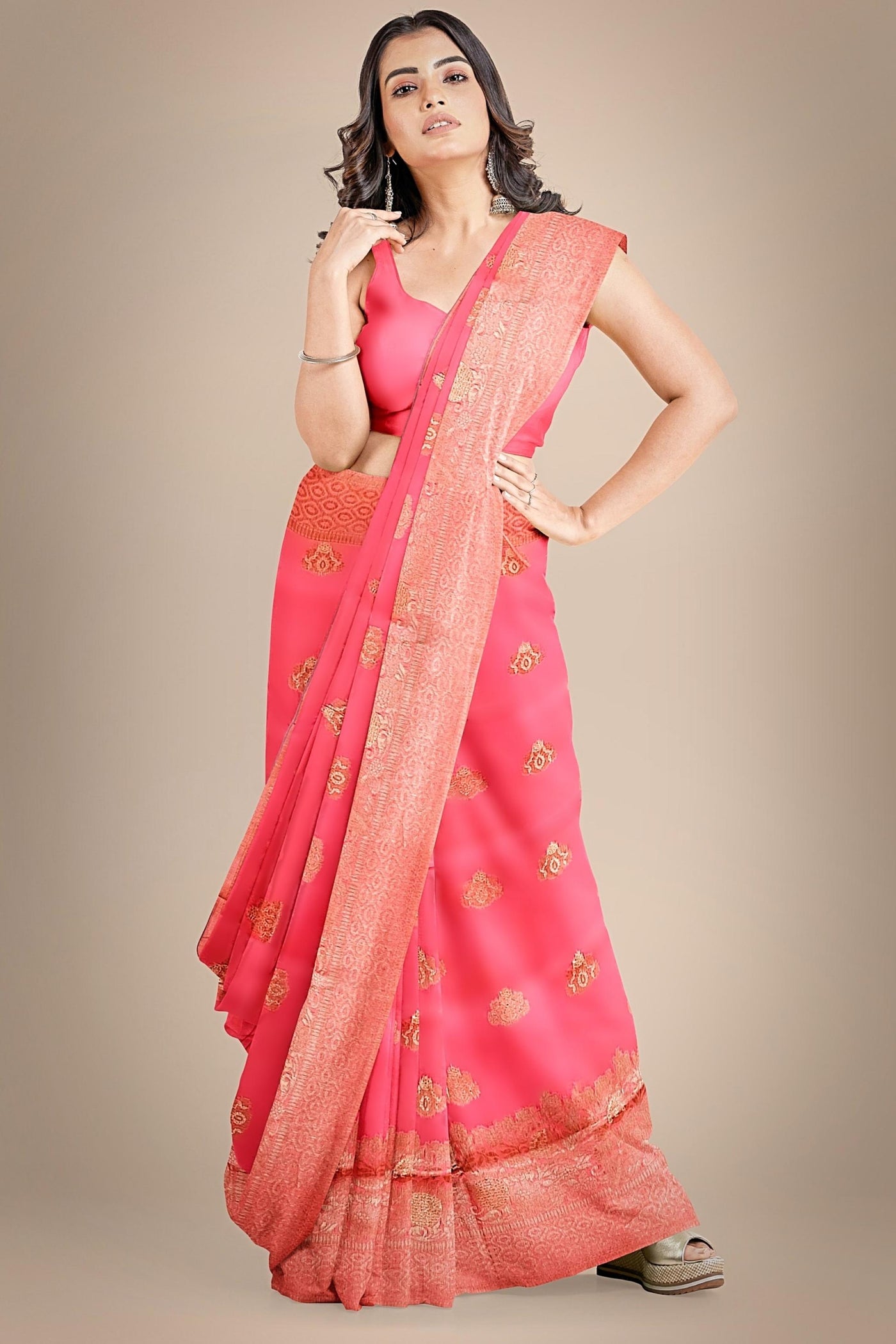 Another Life Pink Banarasi Organza Saree - Sttylme