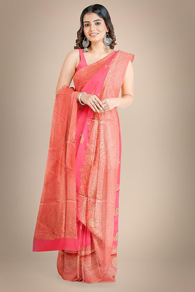 Another Life Pink Banarasi Organza Saree - Sttylme