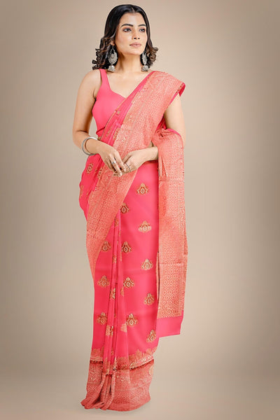 Another Life Pink Banarasi Organza Saree - Sttylme