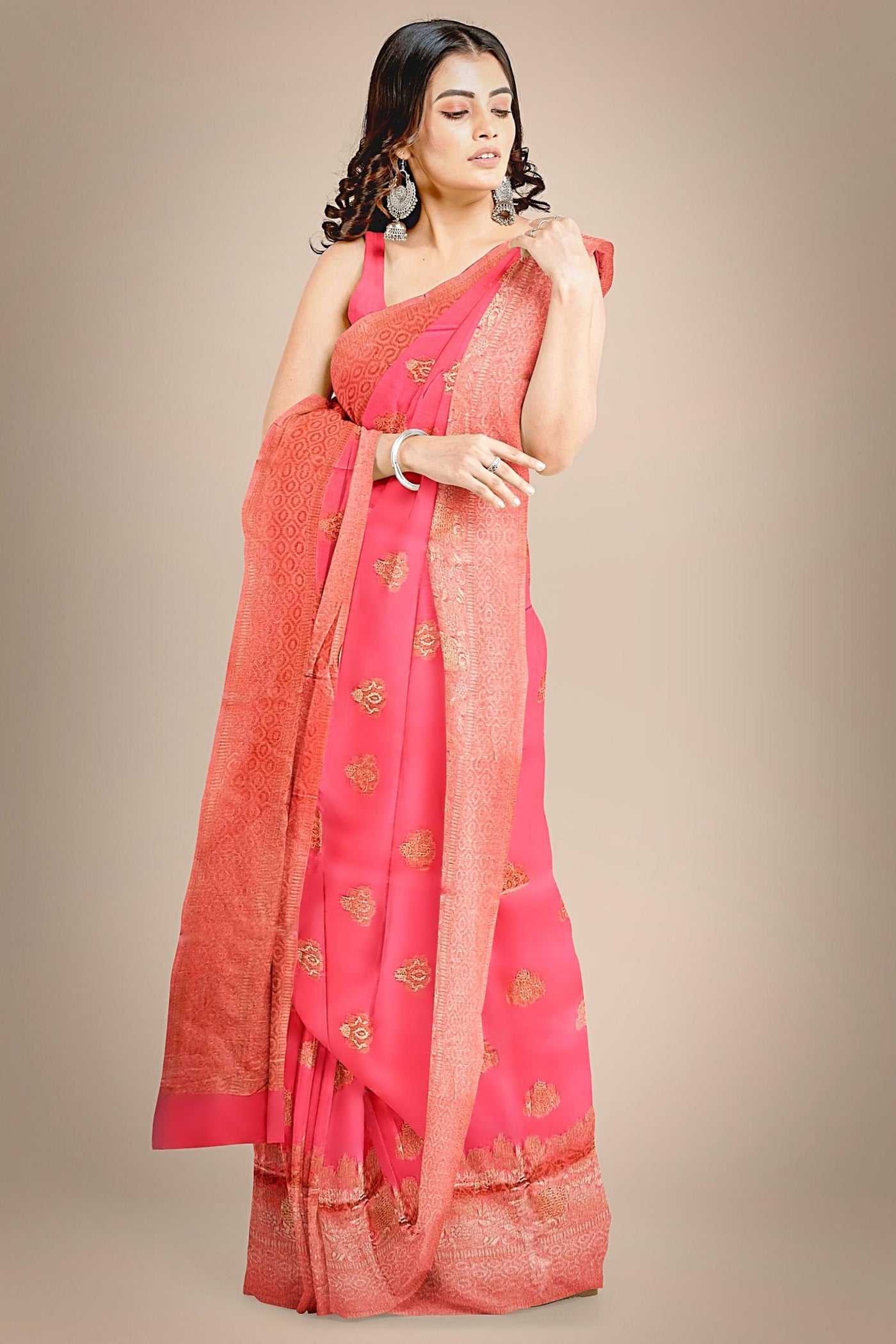 Another Life Pink Banarasi Organza Saree - Sttylme