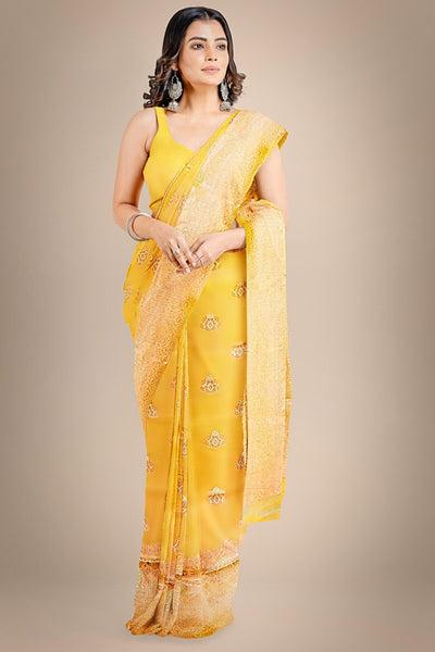Another Life Yellow Banarasi Organza Saree - Sttylme