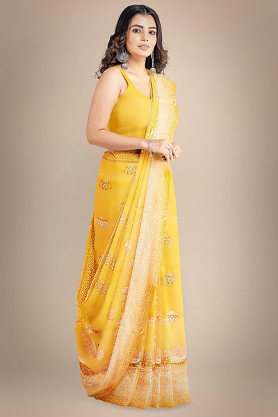 Another Life Yellow Banarasi Organza Saree - Sttylme