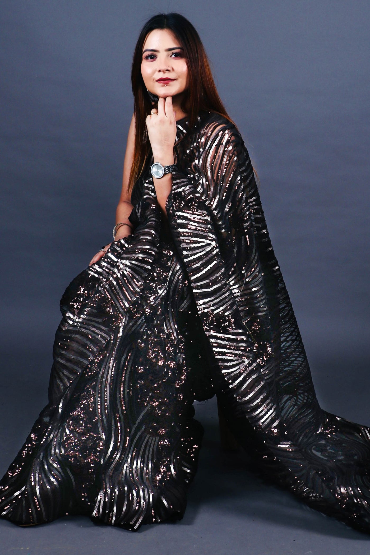 Irish Coffee Sequin Saree