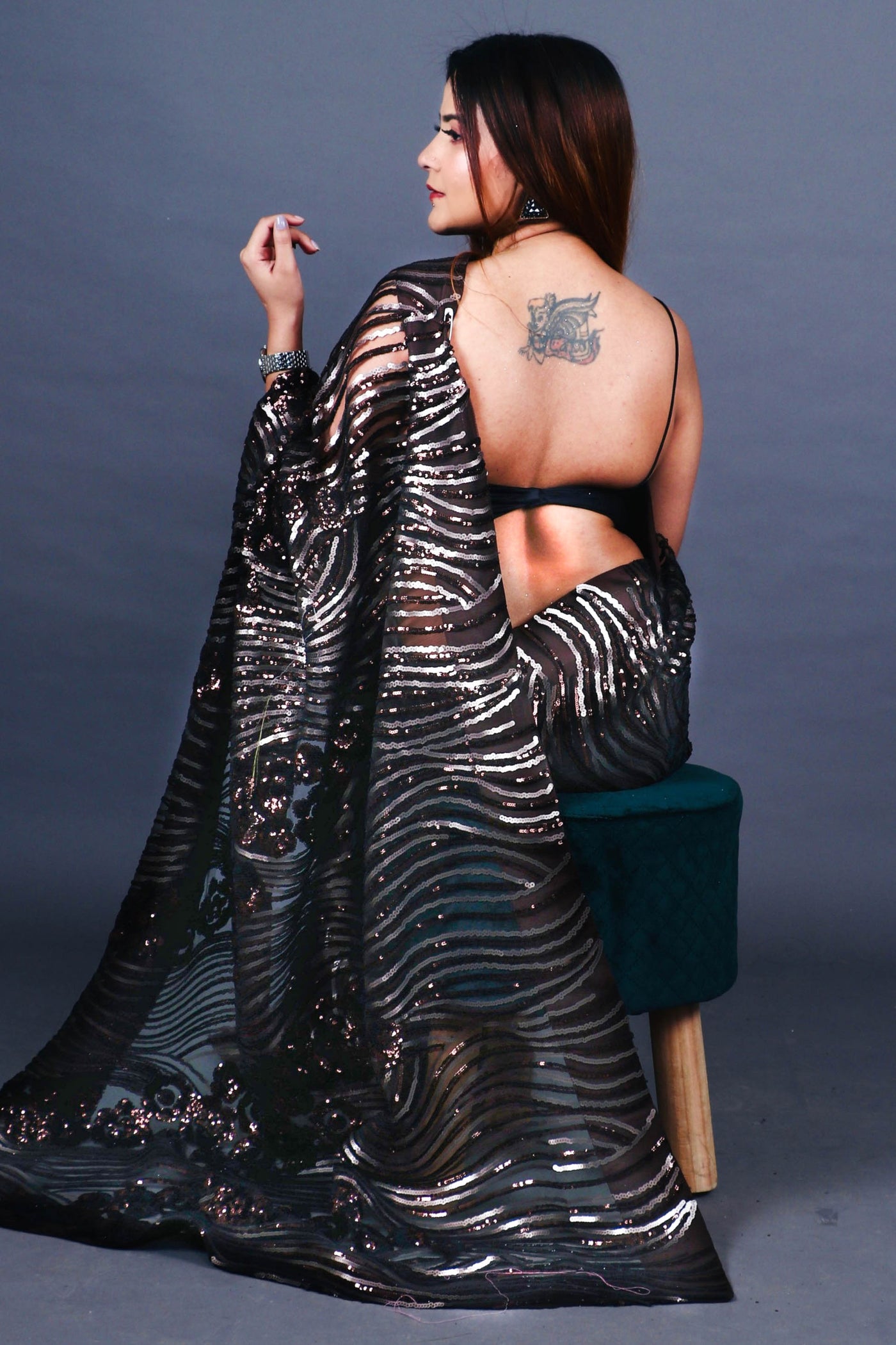 Irish Coffee Sequin Saree