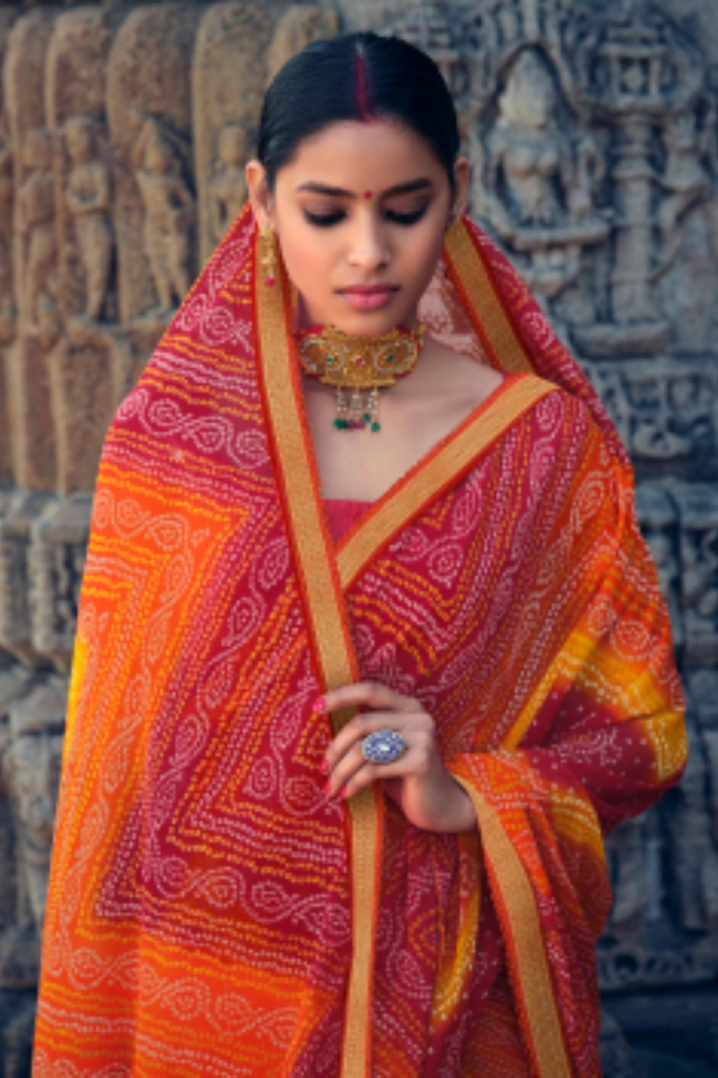 Sttylme - Chiffon Chunri Saree