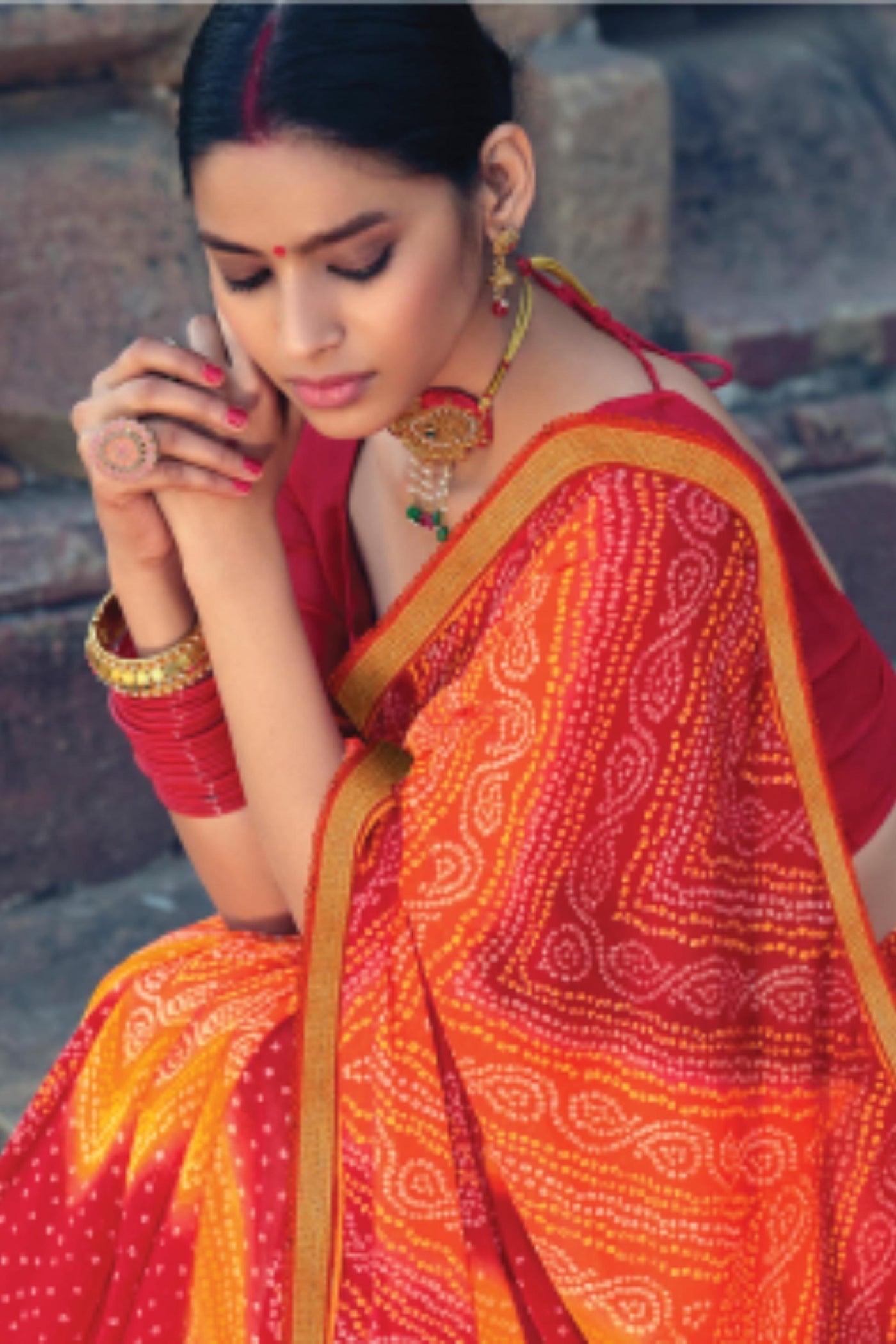 Sttylme - Chiffon Chunri Saree