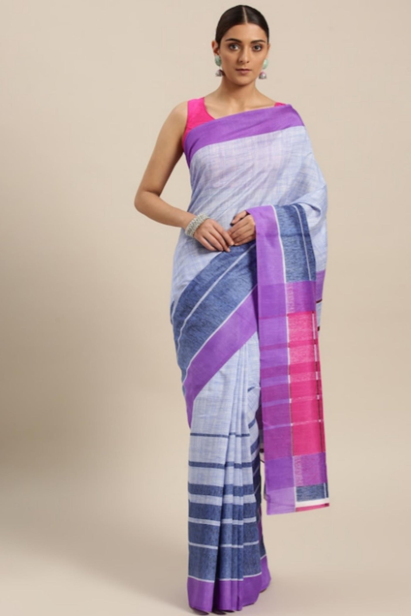 Sttylme - Feminine Blue Self-Checked Bhagalpuri Saree