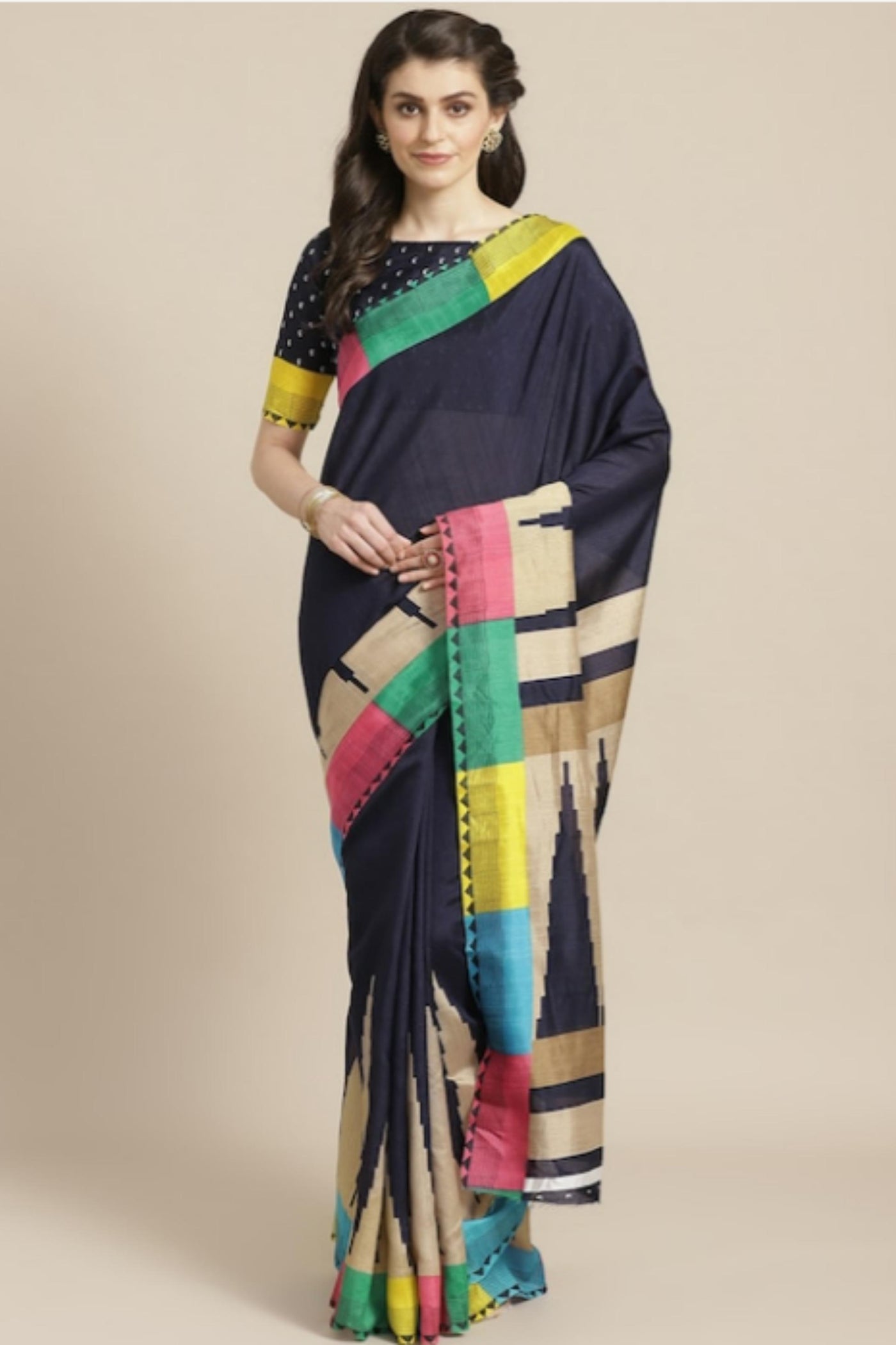 Sttylme - Feminine Navy Blue Bhagalpuri Saree