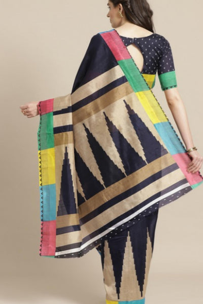 Sttylme - Feminine Navy Blue Bhagalpuri Saree