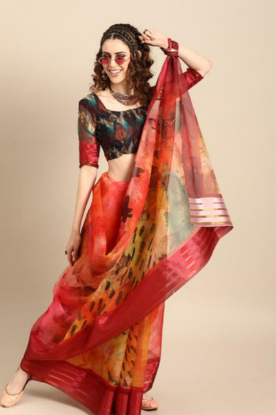     Lucky-Red-Black-Organza-Printed-Saree-Sttylme