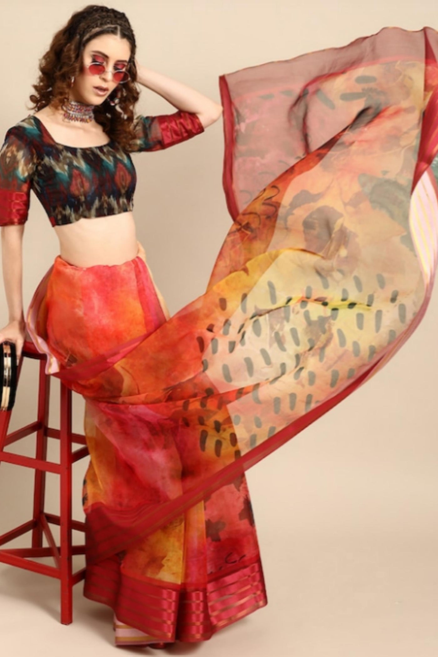     Lucky-Red-Black-Organza-Printed-Saree-Sttylme