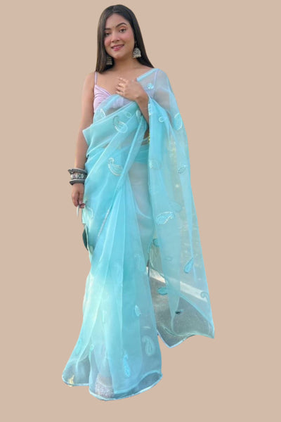 Modish-Organza-Blue-Saree-Sttylme