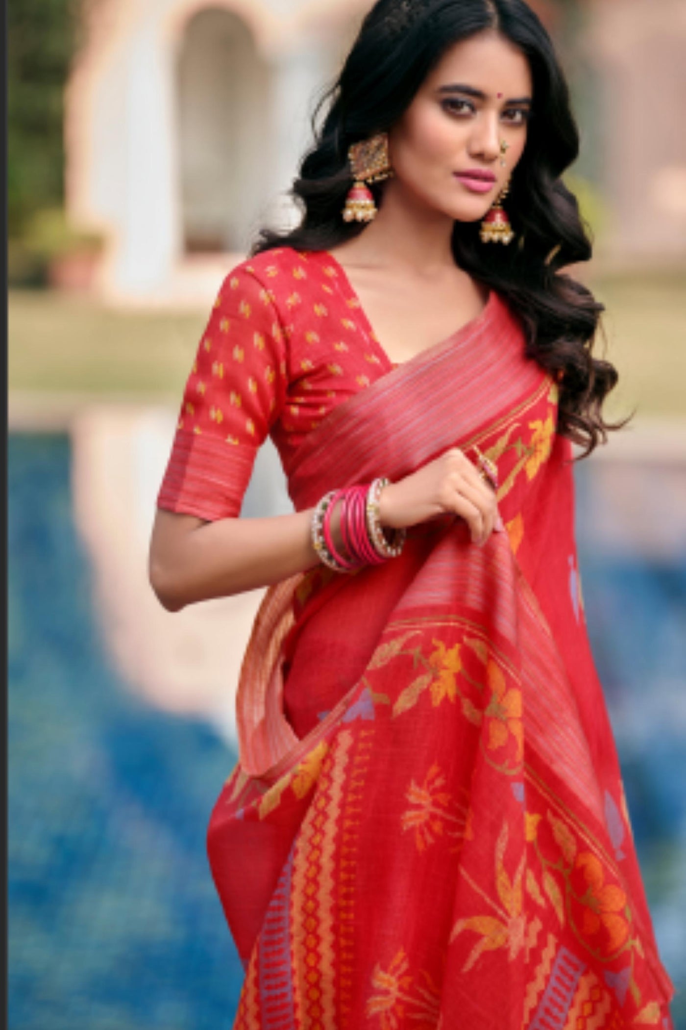Simple-Rhyme-Lenin-Saree-Red-Sttylme