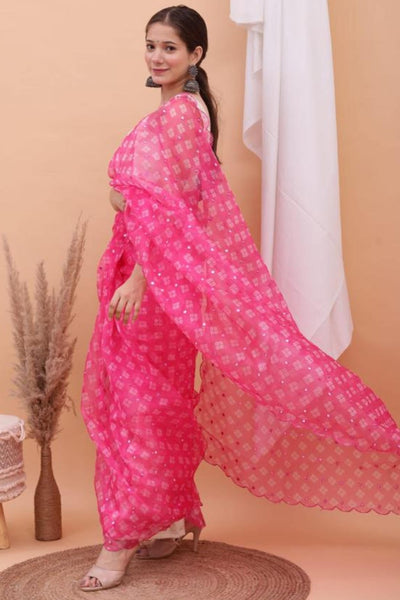 Summertime Pink Organza Saree - Sttylme