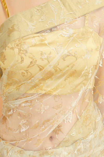 Sttylme - Divine Pista Foil Print Net Saree