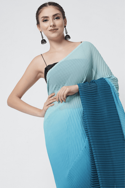Sttylme - Sunshiny Blue Pleated Saree