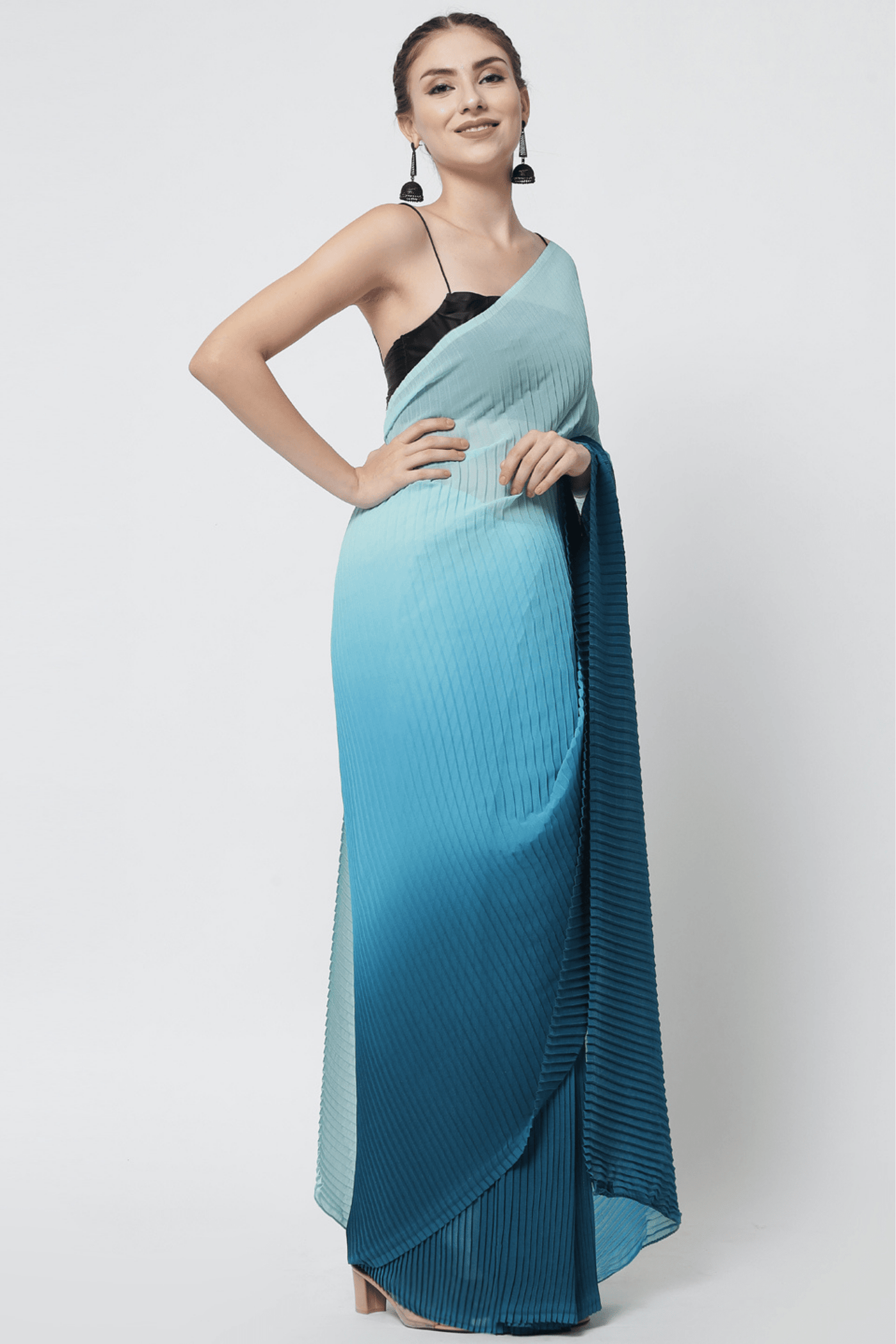 Sttylme - Sunshiny Blue Pleated Saree
