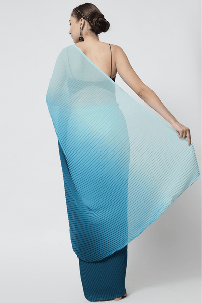 Sttylme - Sunshiny Blue Pleated Saree