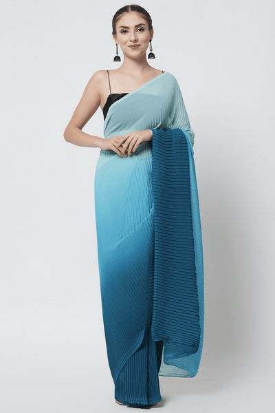 Sttylme - Sunshiny Blue Pleated Saree