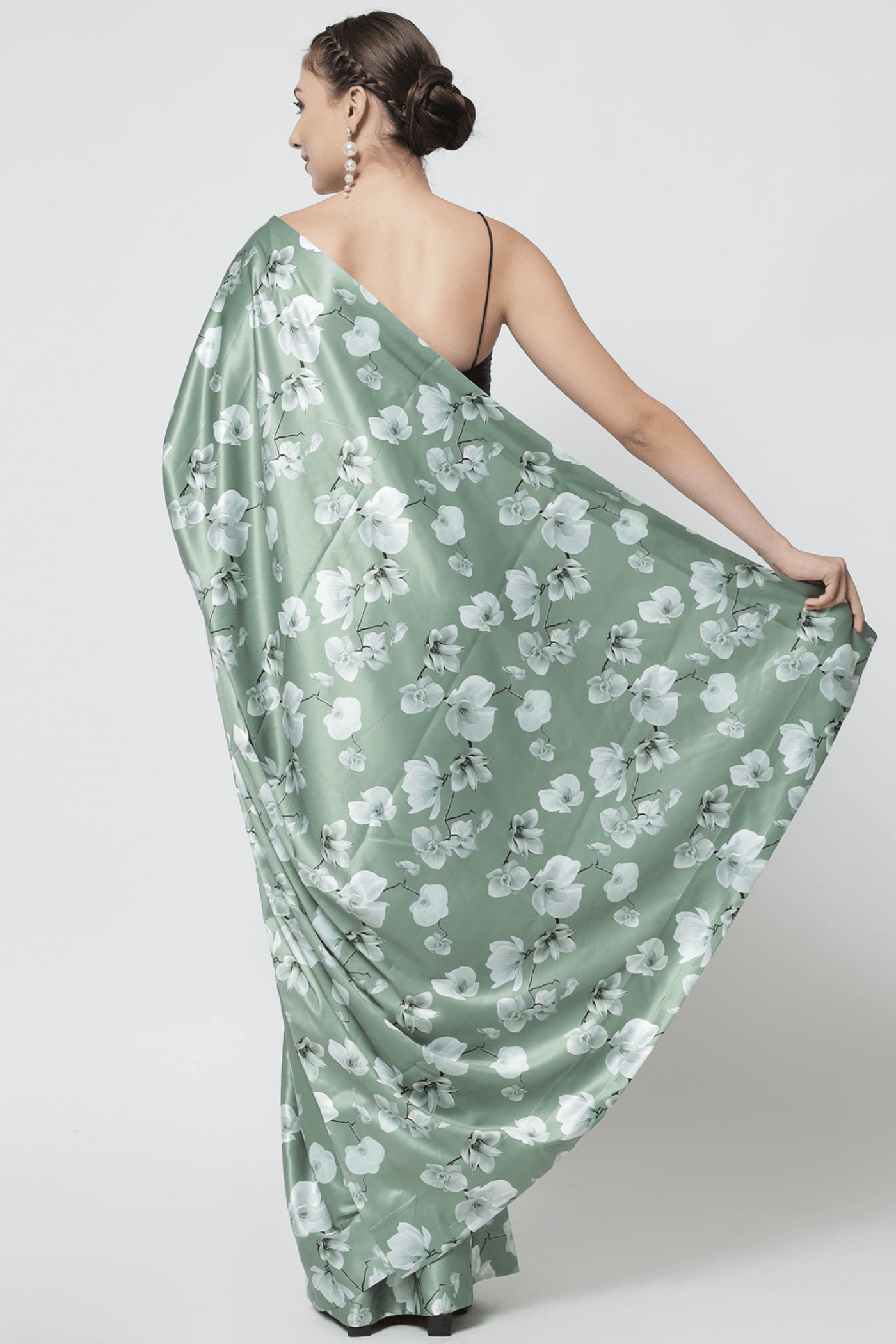 Sttylme - Dream Girl Olive Green Satin Saree