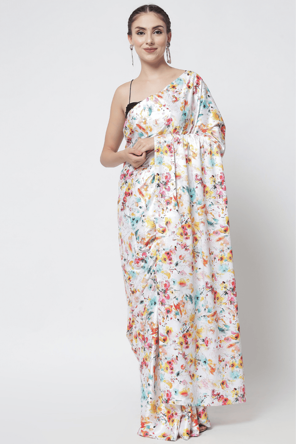 Sttylme - Dream Girl White Satin Saree