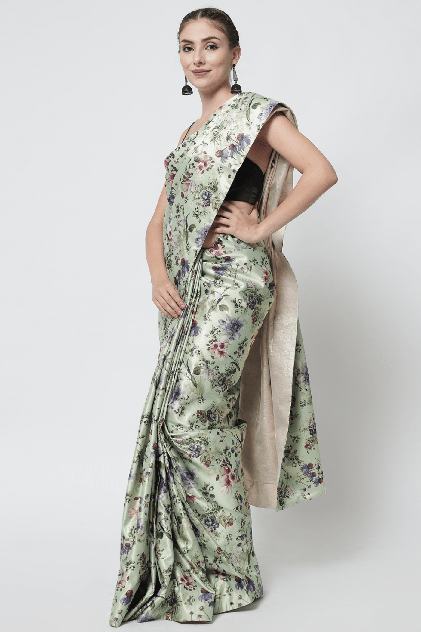 Sttylme - Foil Print Floral Saree