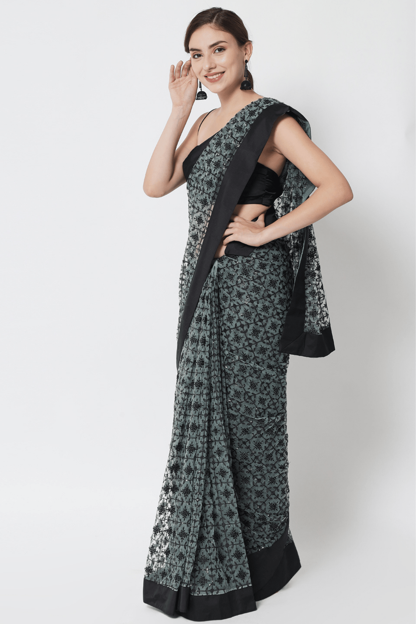 Sttylme - Miracle Green Sequin Saree