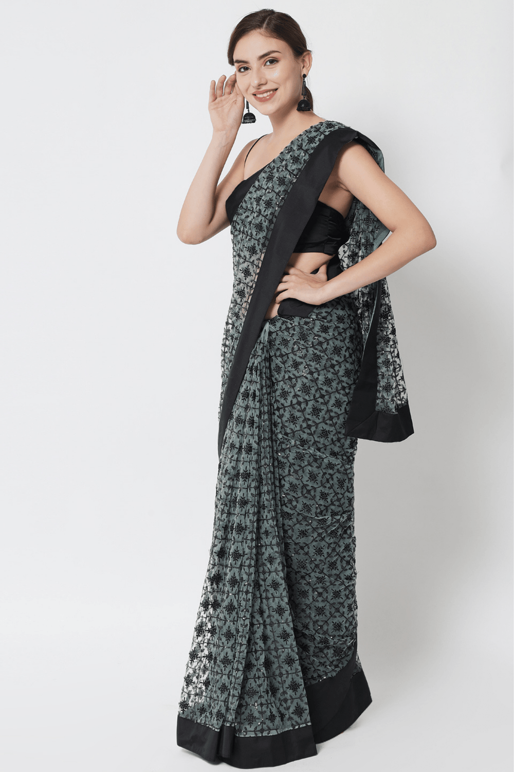 Sttylme - Miracle Green Sequin Saree