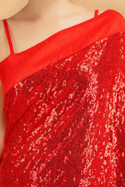 Sttylme - Perfectly Poised Red Sequin Saree