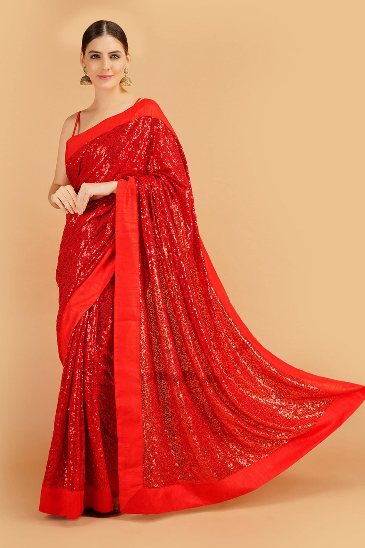 Sttylme - Perfectly Poised Red Sequin Saree