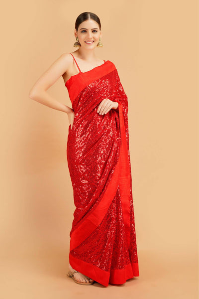 Sttylme - Perfectly Poised Red Sequin Saree