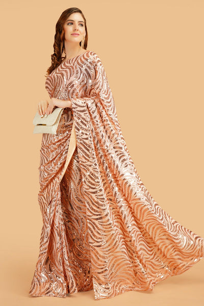 Sttylme - Snake Sequin Saree - Rose Gold
