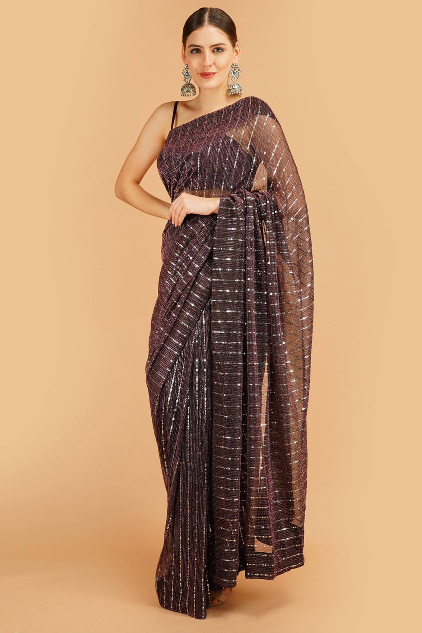 Sttylme - Sparks Fly Sequin Saree - Brown