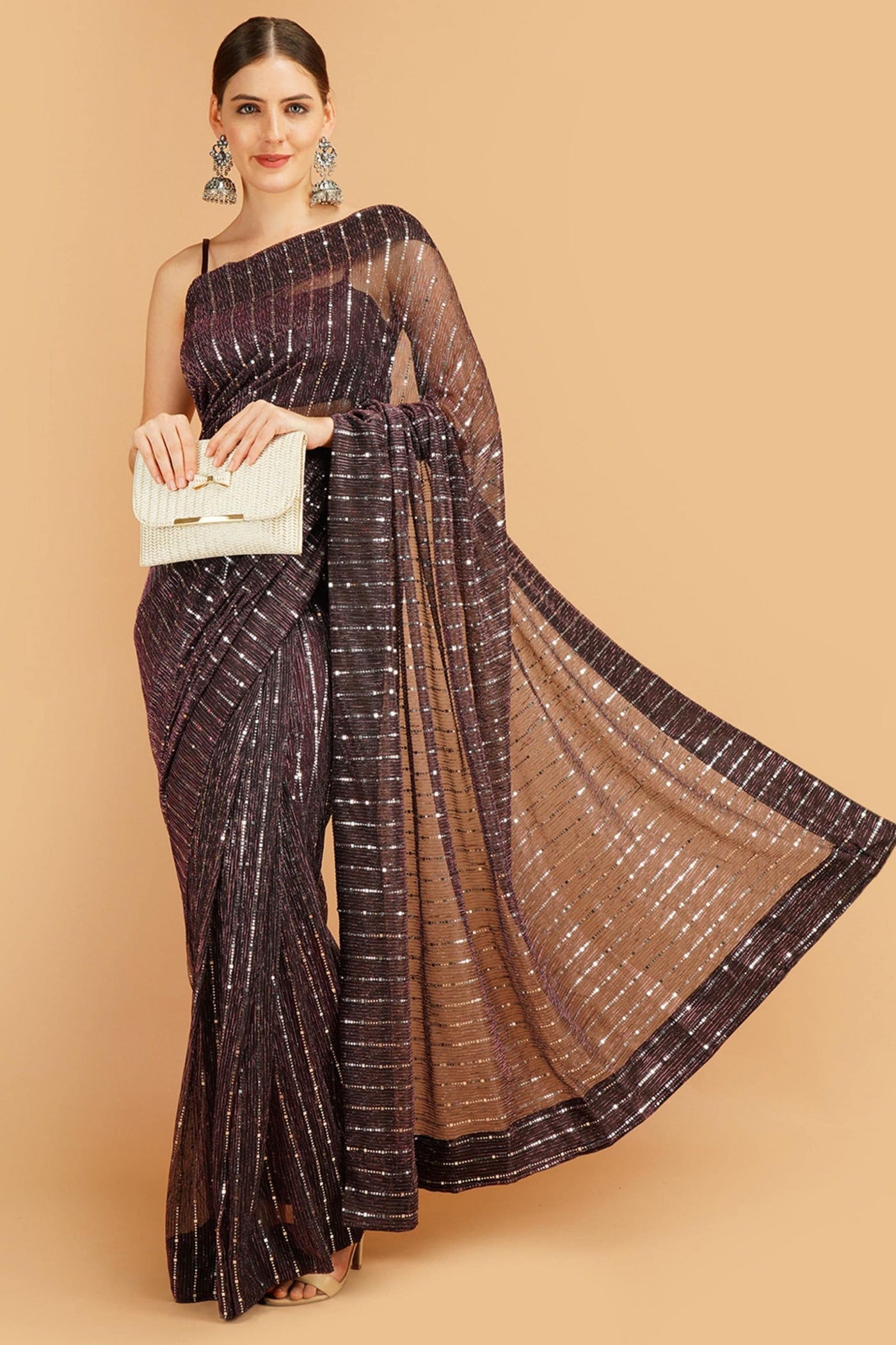 Sttylme - Sparks Fly Sequin Saree - Brown