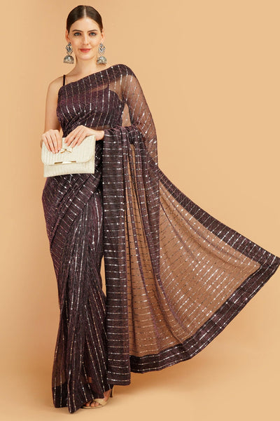 Sttylme - Sparks Fly Sequin Saree - Brown