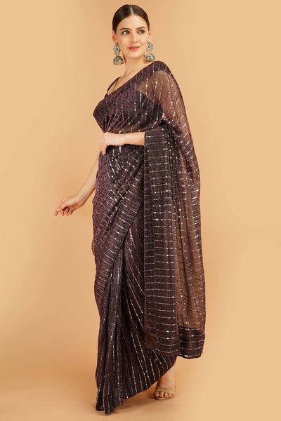 Sttylme - Sparks Fly Sequin Saree - Brown