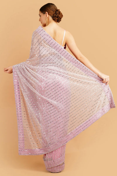Sttylme - Sparks Fly Sequin Saree - Onion Pink