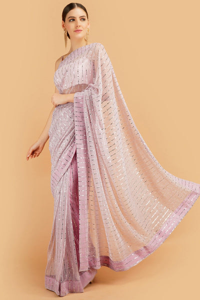 Sttylme - Sparks Fly Sequin Saree - Onion Pink
